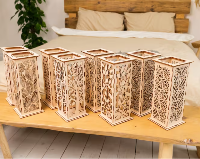 Laser cut wooden table lamp