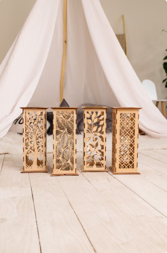 Laser cut wooden table lamp