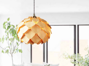 Scandinavian Pine Cone Hanging wooden chandelier lamp shade Pendant light