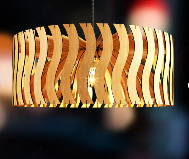 Elegant Modern round Hanging wooden chandelier lamp shade Pendant light