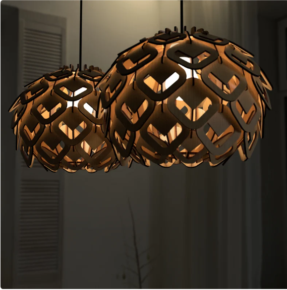 Scandinavian Pine Cone Hanging Wooden Chandelier Lamp Shade Pendant Light