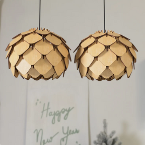 Scandinavian Pine Cone Hanging Wooden Chandelier Lamp Shade Pendant Light