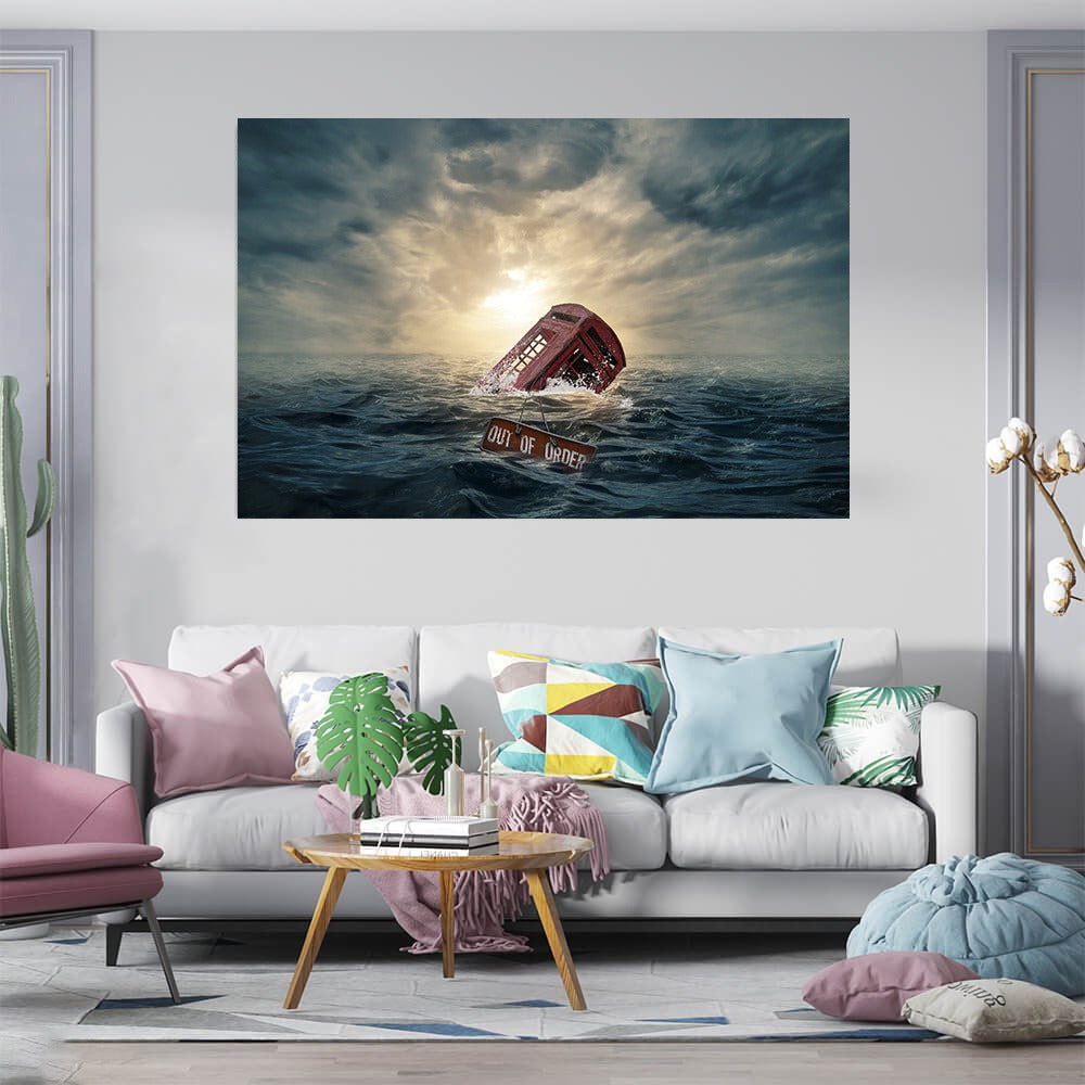 Telephone Booth Drowning In Sea(1panel) Wall Art