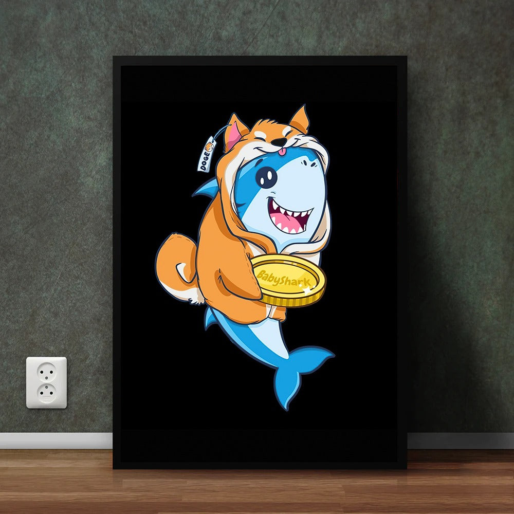 Baby Doge And Baby Shark (1-Panel) Wall Art